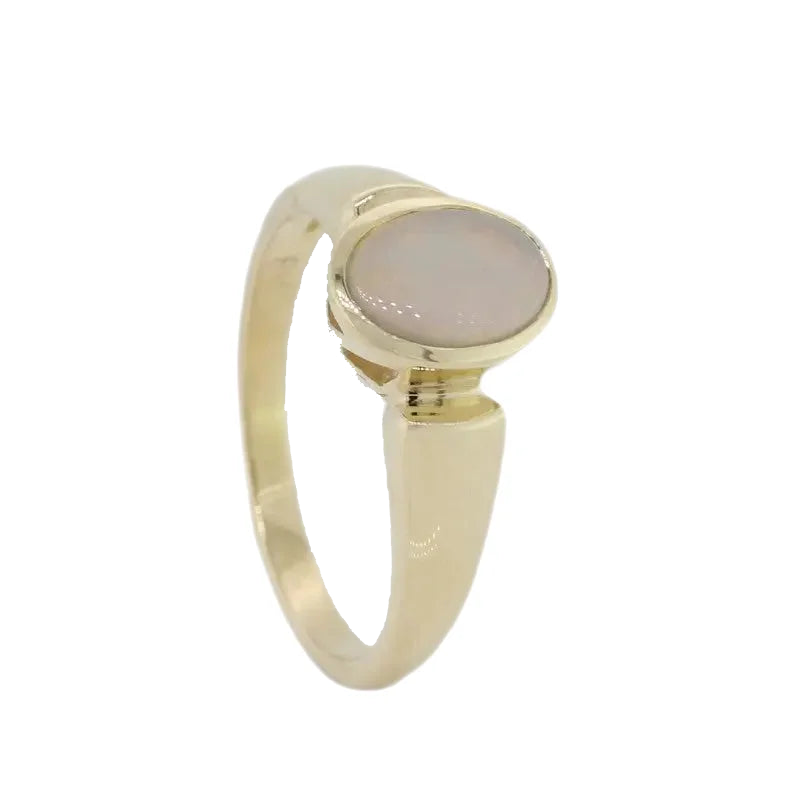 9 Carat Yellow Gold 8x6mm Oval Bezel Set Solid Opal Ring