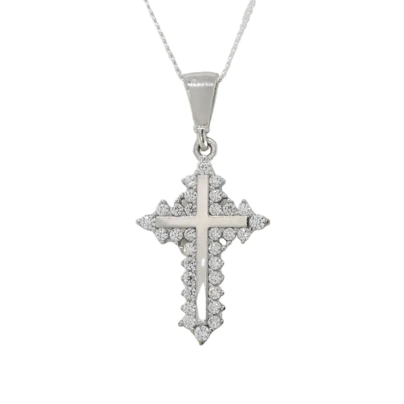 9 Carat White Gold 17mm Cross Set with Cubic Zirconia