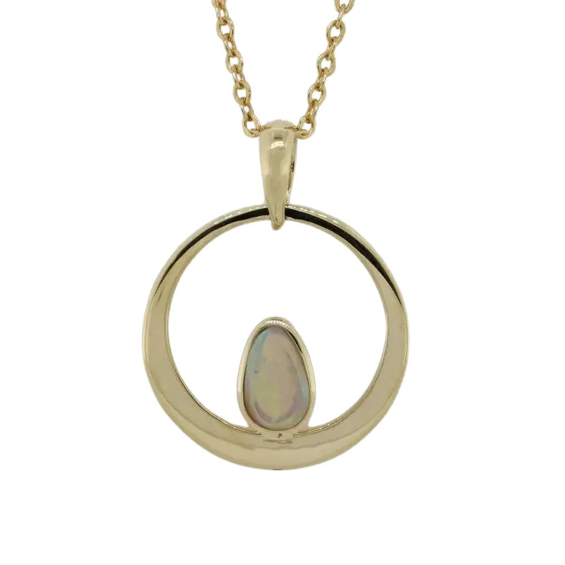 9 Carat Yellow Gold Free Pear Shape Solid Opal Pendant