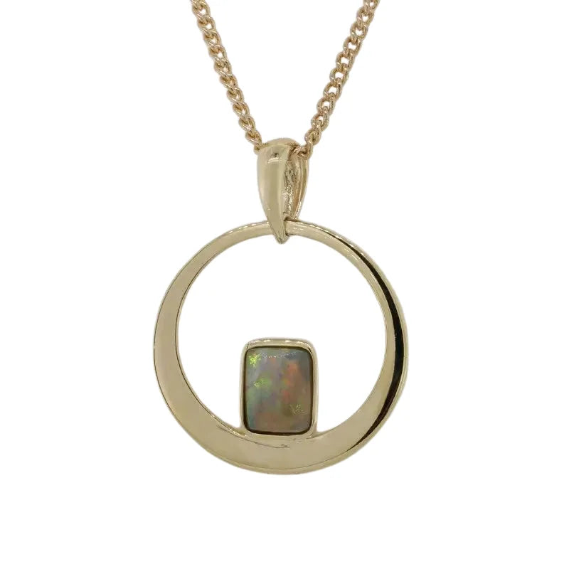 9 Carat Yellow Gold Free Square Shape Solid Opal Pendant