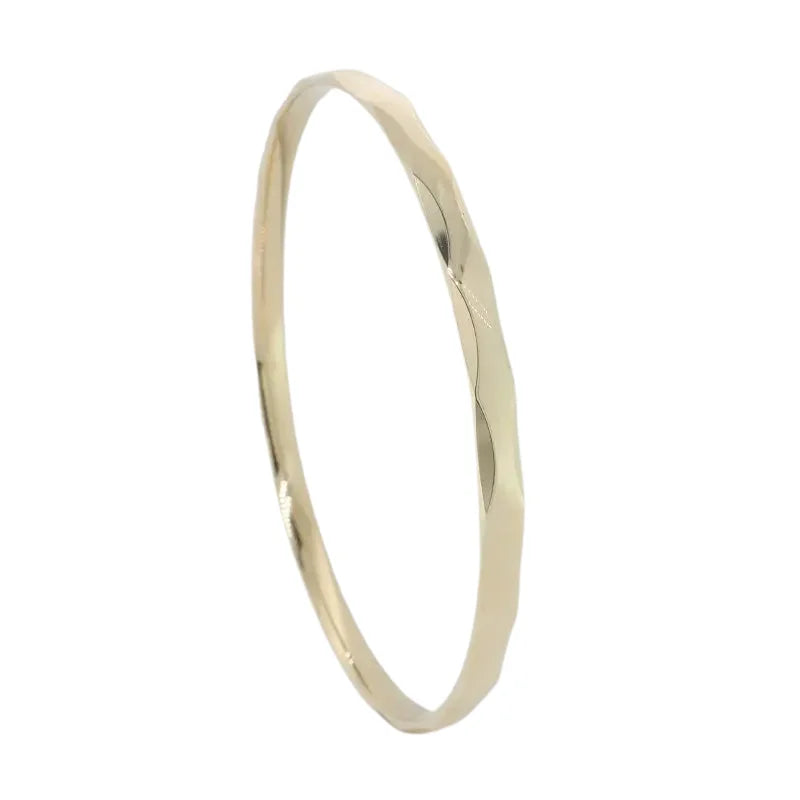 9 Carat Yellow Gold Soft Faceted Bangle 4mm Wide 65mm