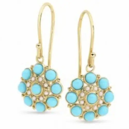 9 carat Yellow Gold Turquoise & Pearl Drop S/Hook E’Rings