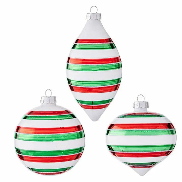 Christmas Red White & Green Striped Round Shaped Ornament