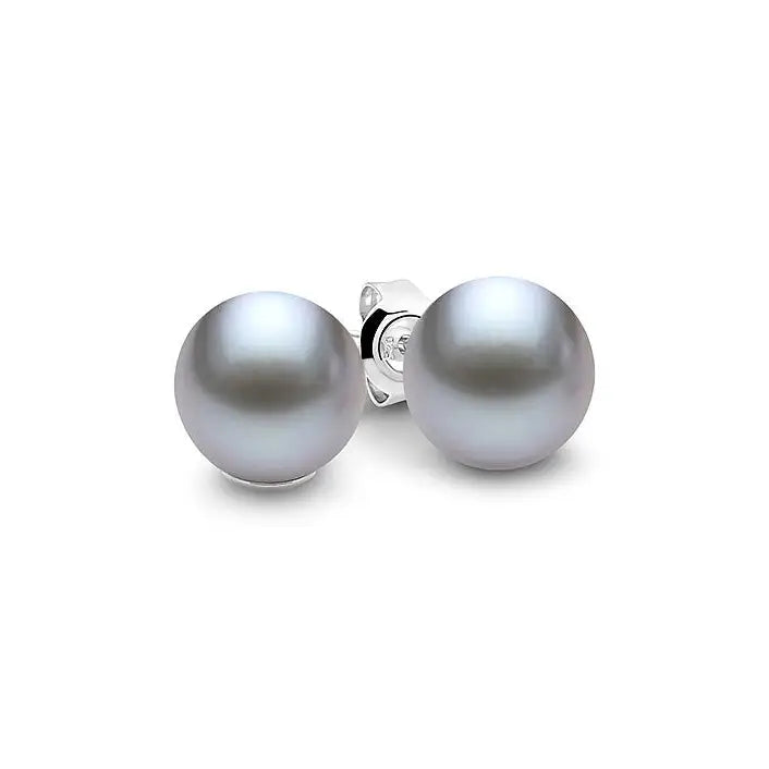 Ikecho Sterling Silver Dyed Grey Round Freshwater Pearl Stud