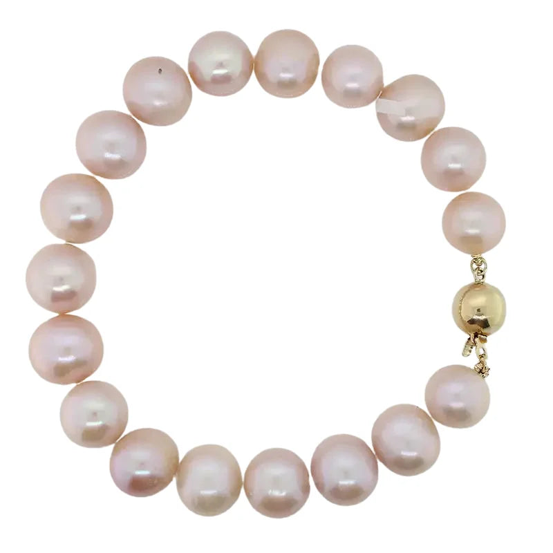 Pink 10mm Fresh Water Pearl Bracelet with. 9 Carat Yellow