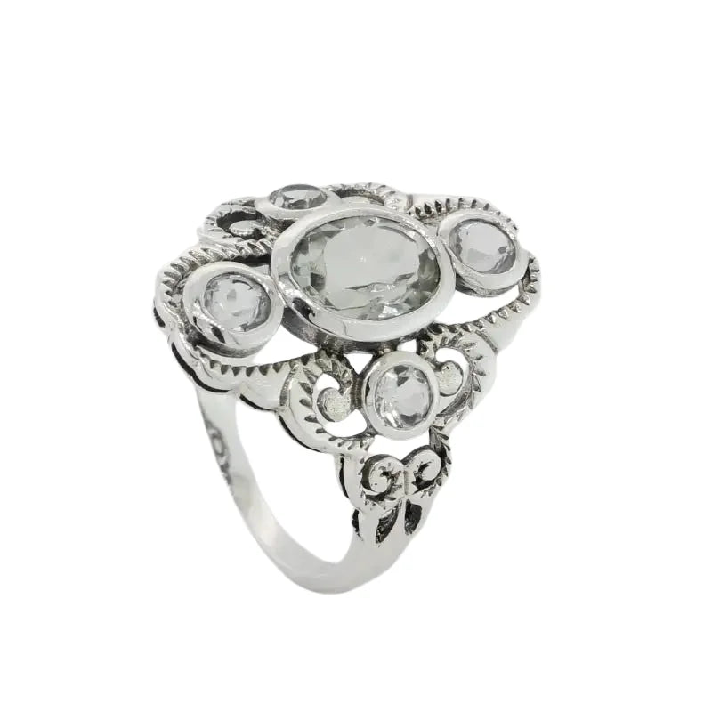 Sterling Silver Green Amethyst Antique Style Ring SEASPRAY