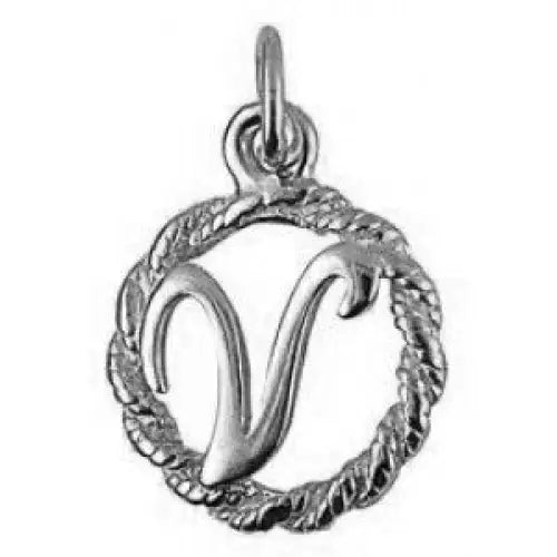 Sterling Silver Initial V in a Circle Charm / Pendant