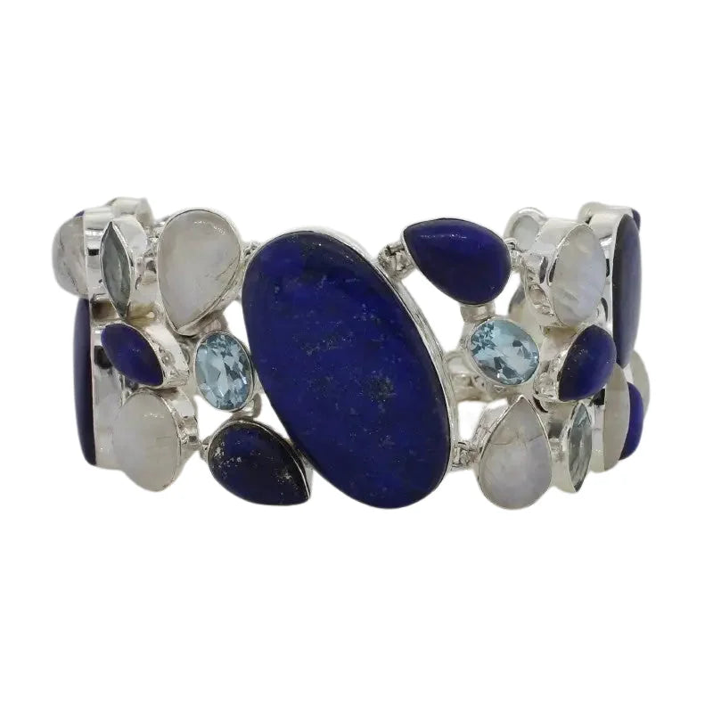 Sterling Silver Lapis Moonstone And Blue Topaz Bracelet