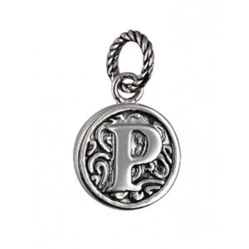 Sterling Silver Oxidised Round Disc Initial P Pendant