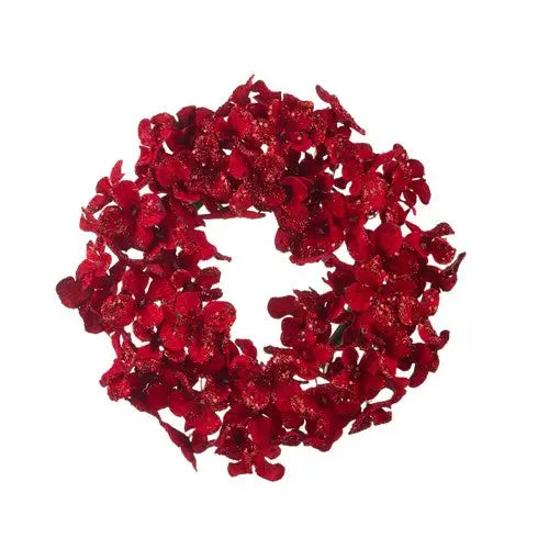 Tartan Tidings - 18cm/7 Red Glittered Floral Candle Ring