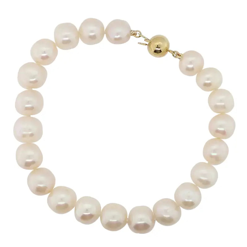 White 8mm Round Freshwater Pearl Bracelet with 9Y Ball Clasp