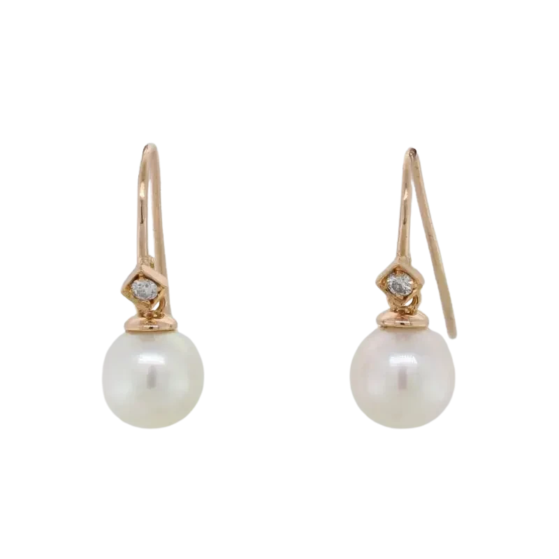 18 Carat Rose Gold Round Brilliant Cut Diamonds 2=0.06ct G/SI Akoya 7.5mm to 8mm AAA Pearl Earrings