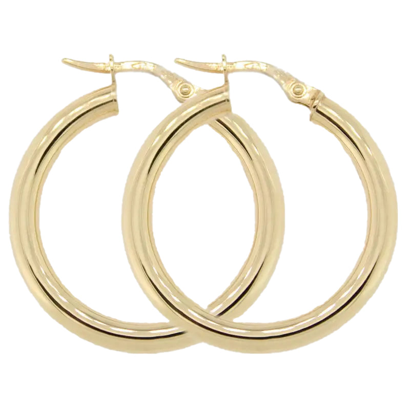 9 Carat Yellow Gold 20mm Internal Diameter Italian Plain Hoop Earrings