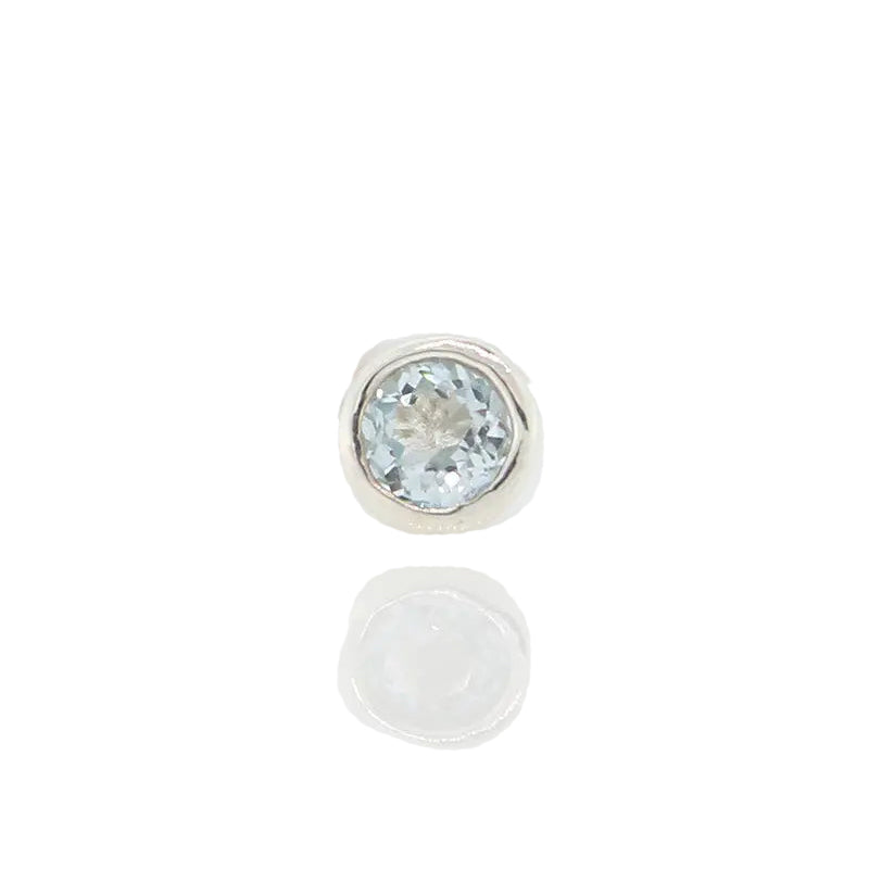 Sterling Silver 3mm Round Blue Topaz Rubover Stud Earring - 1 Only