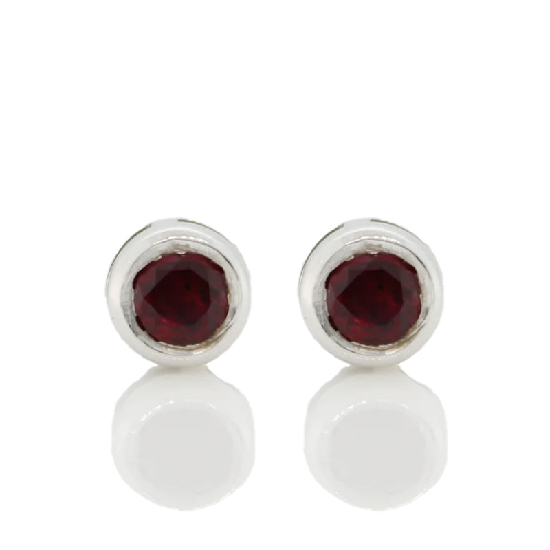 18 Carat White Gold Ruby Bezel Set Stud Earrings