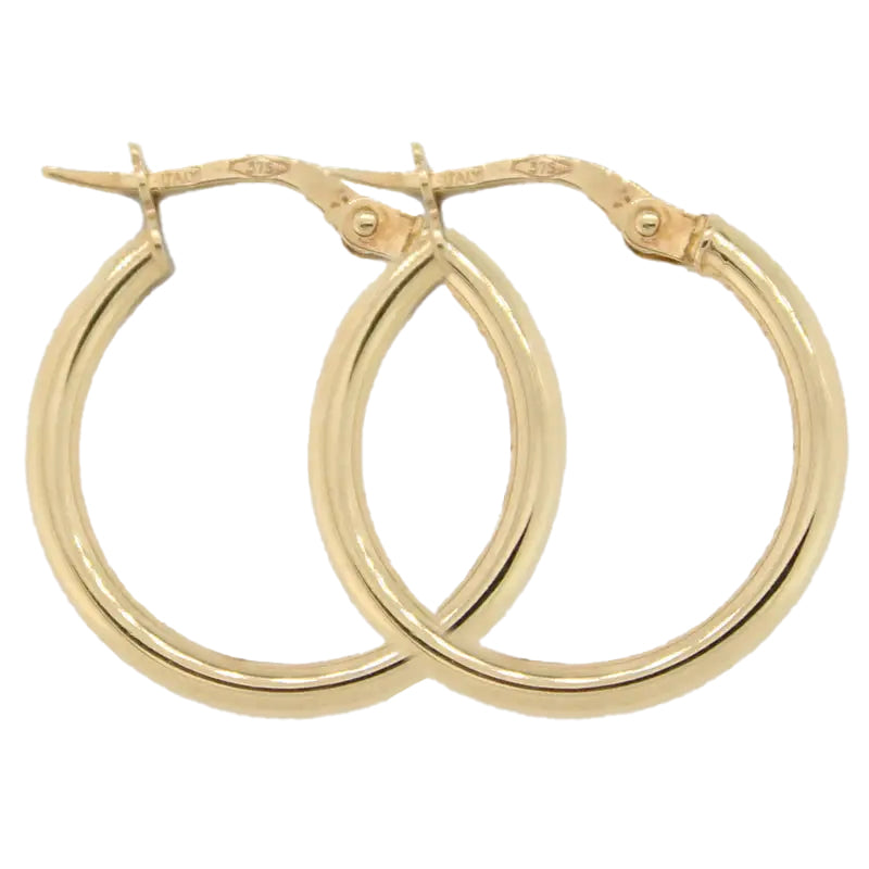 9 Carat Yellow Gold 15mm Internal Diameter Hoop Earrings