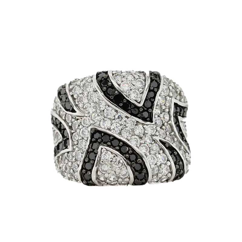 Sterling Silver Black & White Cubic Zirconia Ring