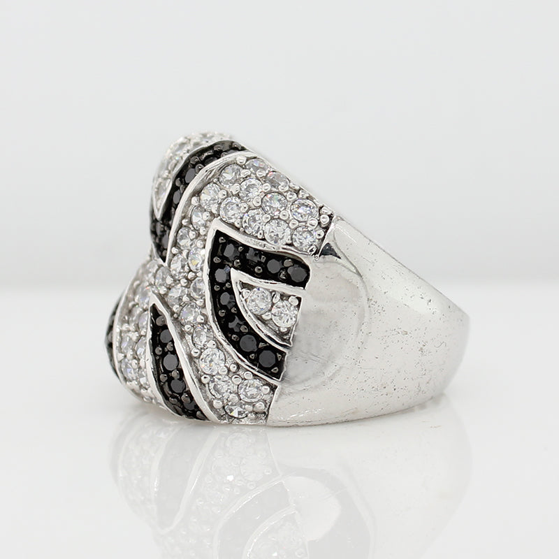 Sterling Silver Black & White Cubic Zirconia Ring