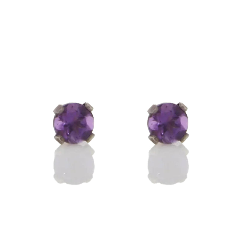 Sterling Silver 2.5mm Round Amethyst Claw Set Stud Earrings