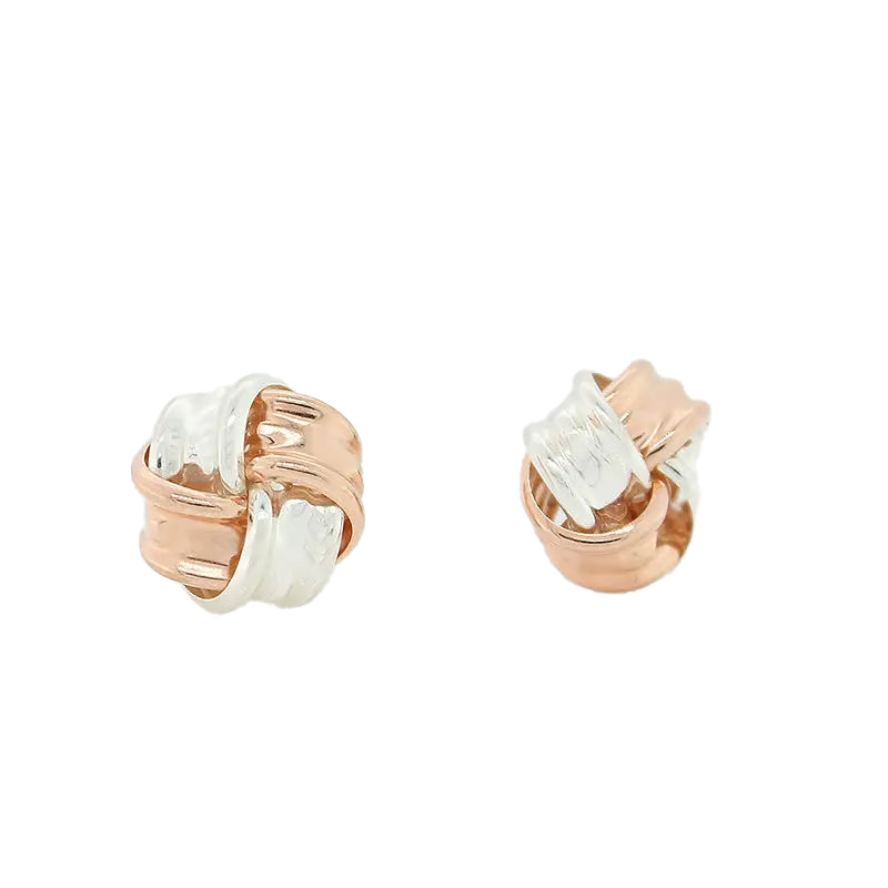 9 Carat Rose Gold & Sterling Silver 8mm Knot Stud Earrings