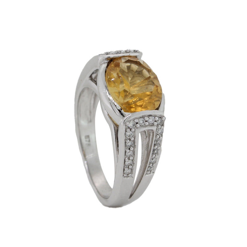 9 Carat White Gold Citrine & Diamond Dress Ring 