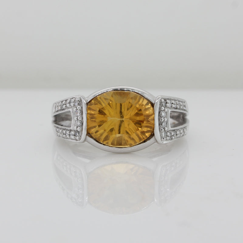 9 Carat White Gold Citrine & Diamond Dress Ring 