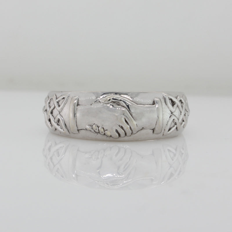 9 Carat White Gold Clasped Hands Ring (Fede Ring)