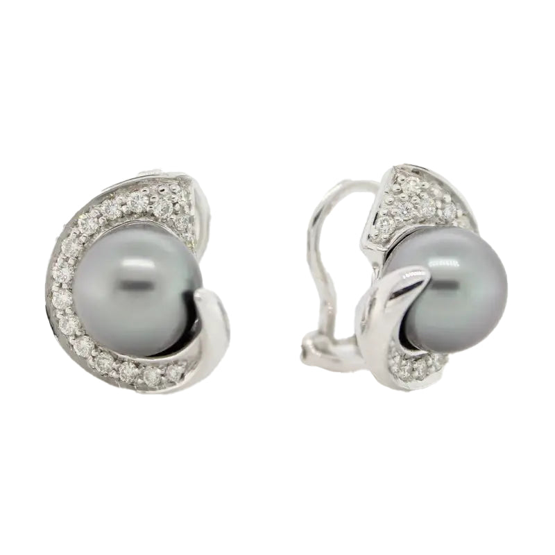 9 Carat White Gold Breuning Tahitian Pearl & Diamond Earrings