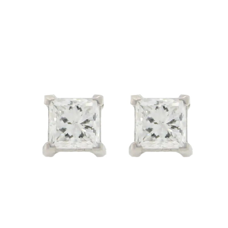 18 Carat White Gold TDW 1.00ct F/SI SI  ADB Princess Diamond Stud Earrings