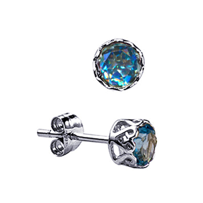 Sterling Silver 5mm Blue Topaz Filigree Bezel Stud Earrings