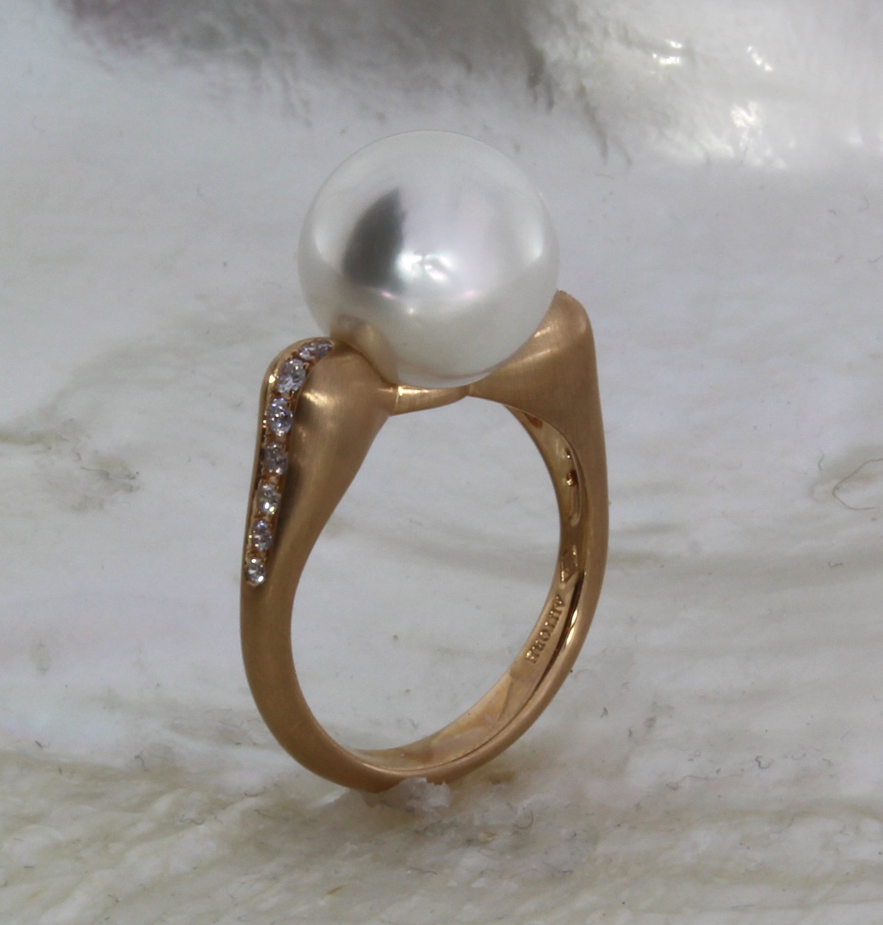 18 Carat Rose Gold Autore 11mm South Sea Pearl & Pink Diamond Dress Ring