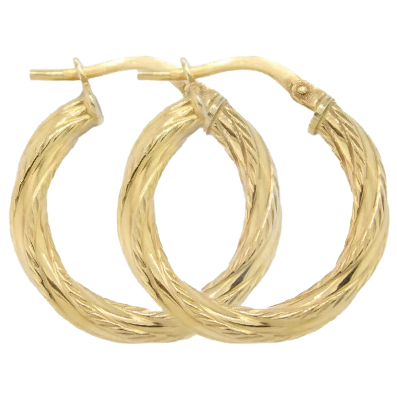 9 Carat Yellow Gold Sterling Silver Filled 15mm Internal Diameter Twist Hoop Earrings