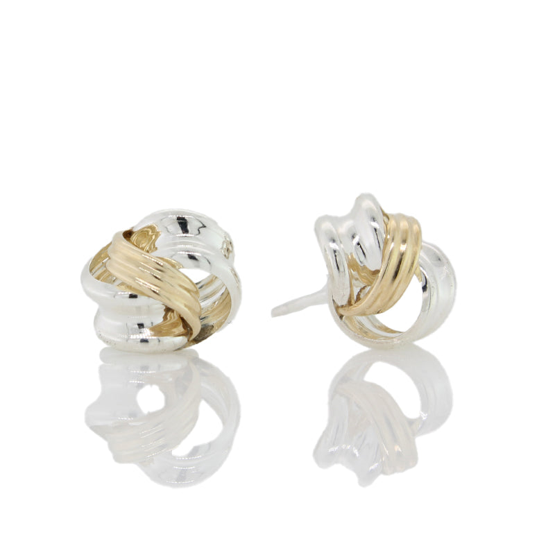 9 Carat Yellow Gold and Sterling Silver Knot Stud Earrings