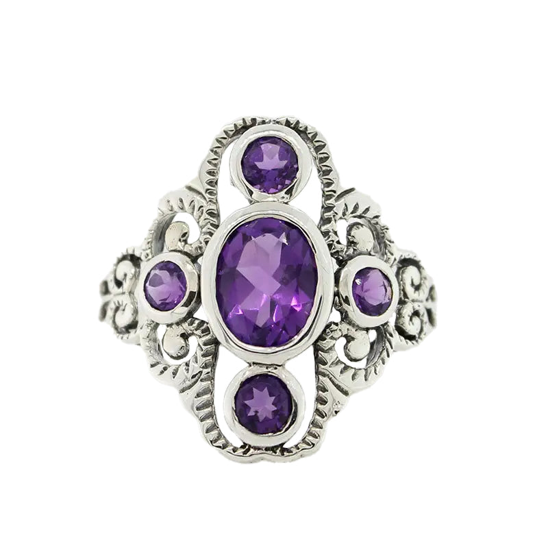 Sterling Silver Amethyst Antique Style Ring
