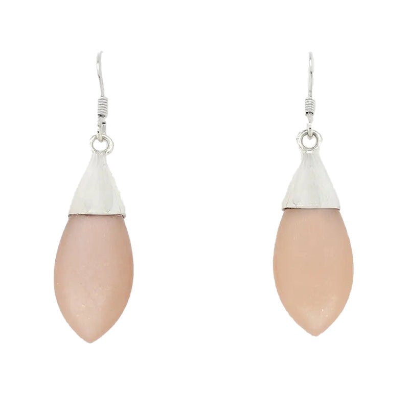 Sterling Silver Peach Moonstone Flat Marquise Polish Drop Earrings 10x20x6mm  AA