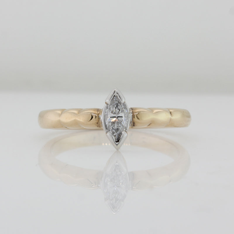 9 Carat Yellow & White Gold Handmade 0.22 Carat Marquise Diamond Engagement Ring