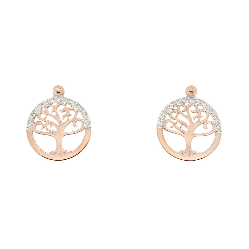 9 carat Rose Gold Diamond Set Tree of Life Stud Earrings