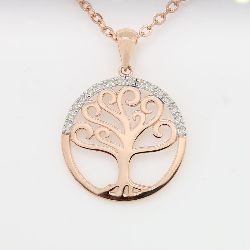 9ct Rose Gold Diamond Set Tree of Life Pendant