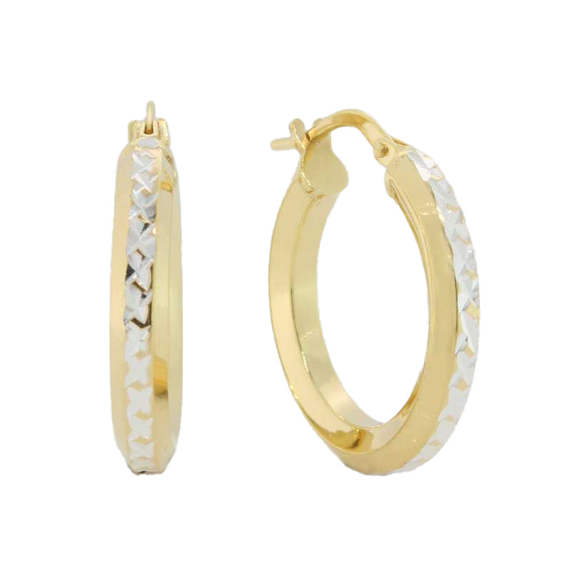 9 Carat Yellow Gold Silver Filled 15mm Internal Diameter Etched Hoop Earrings 