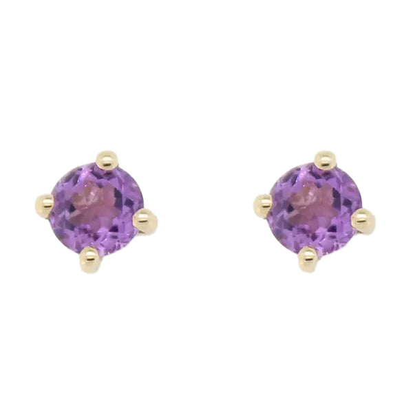 9 carat Yellow Gold 4mm Round Amethyst Stud Earrings