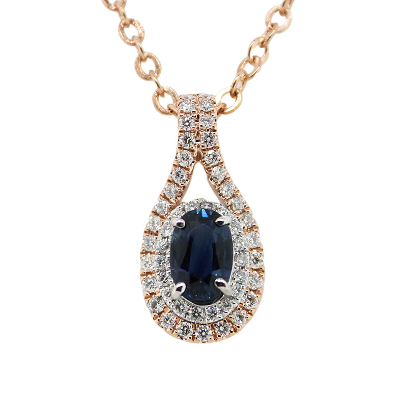 9 Carat Rose & White Gold Australian Sapphire & Diamond Pendant