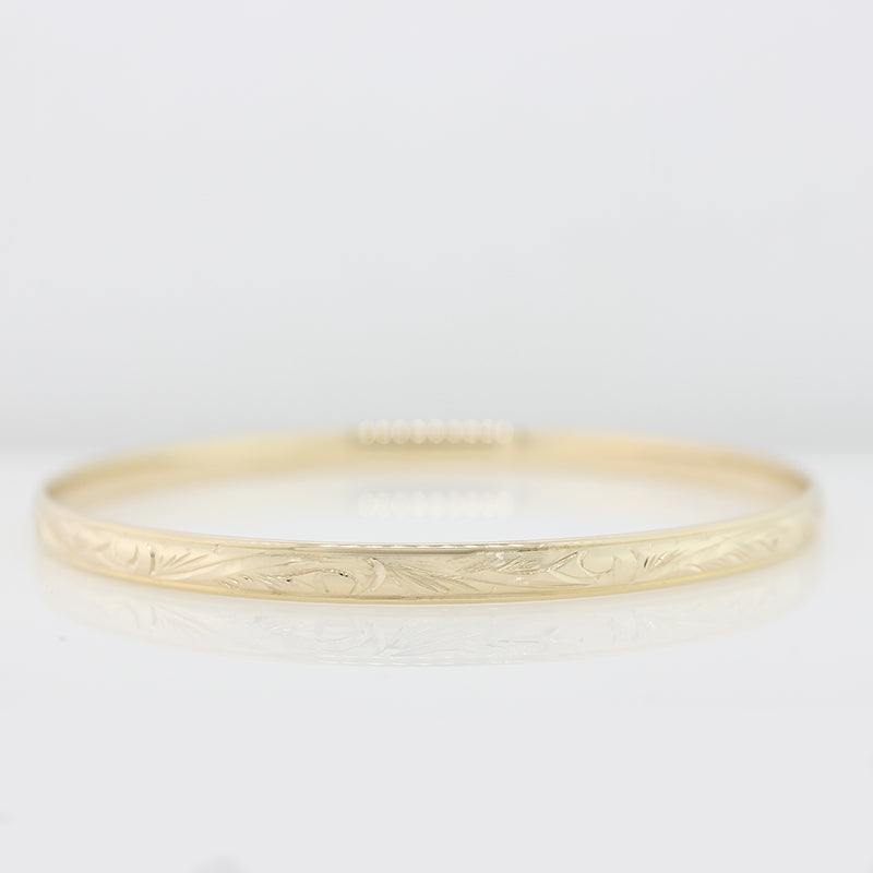 9 Carat Yellow Gold 65mm Internal Diameter Hand Engraved Bangle