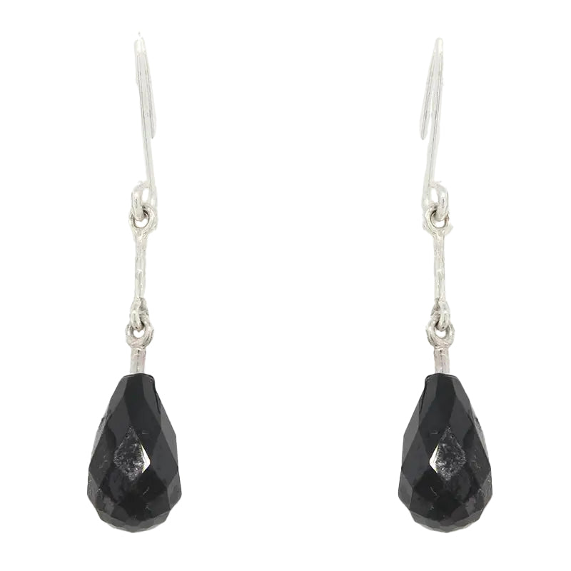 Sterling Silver HM Black Spinel Briolette Drop Earrings