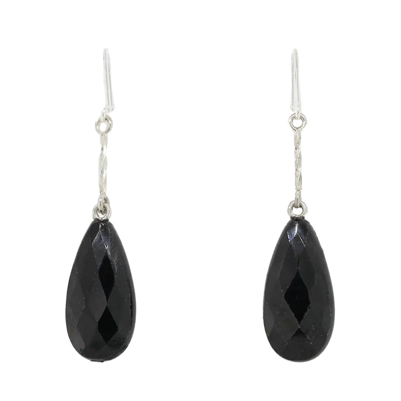 Sterling Silver HM Black Spinel Flat Briolette Drop Earrings