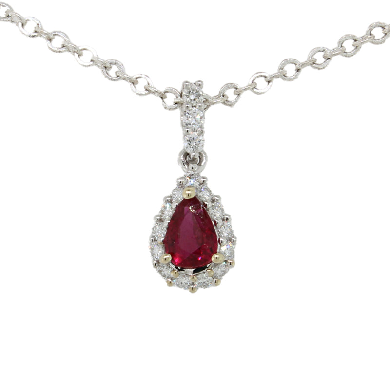 18 Carat White Gold Ruby & Diamond Pendant