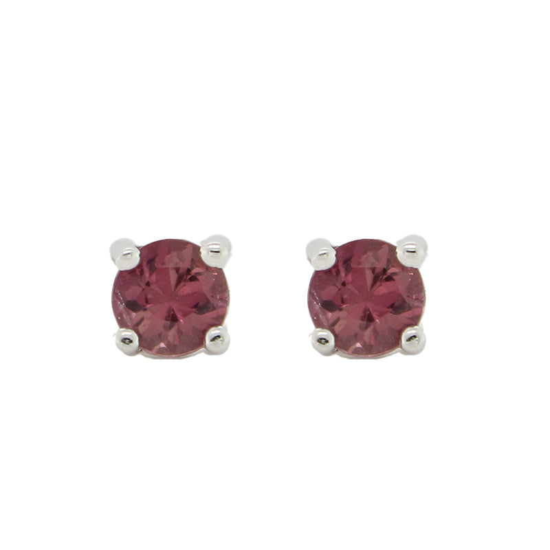 Sterling Silver 4mm Pink Tourmaline Stud Earrings