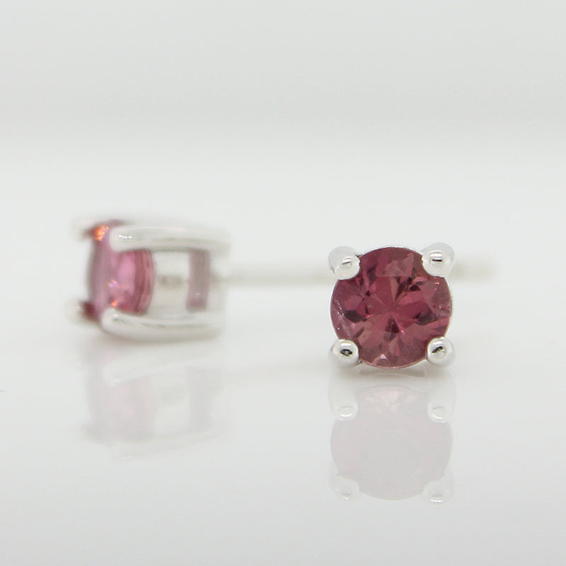 Sterling Silver 4mm Pink Tourmaline Stud Earrings