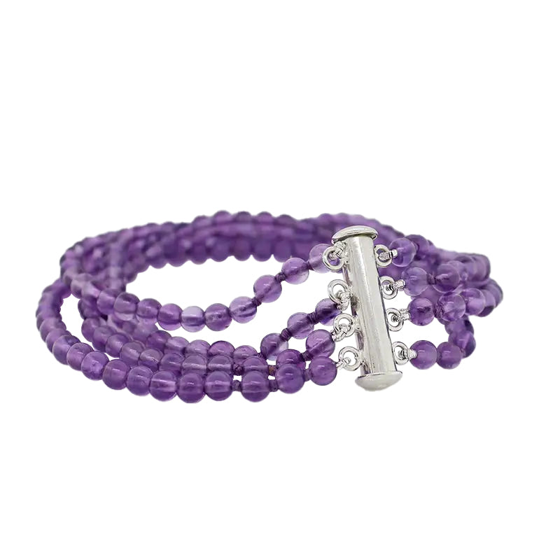 Sterling Silver Amethyst 4 Strand Bracelett 4mm