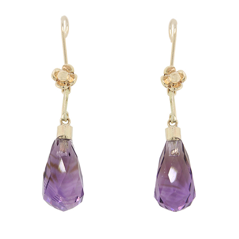 9 Carat Yellow Gold Handmade Ametrine Briolette Drop Earrings