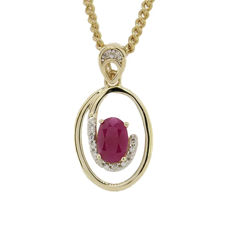 9 Carat Yellow Gold Ruby & Diamond Pendant